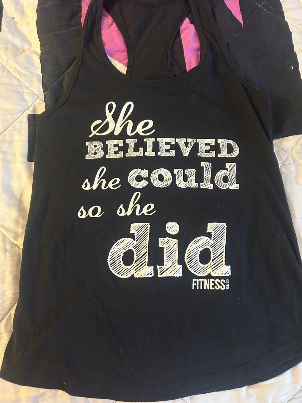 Girls' Black Motivational Fitness Tank Top - 'She Believed She Could'